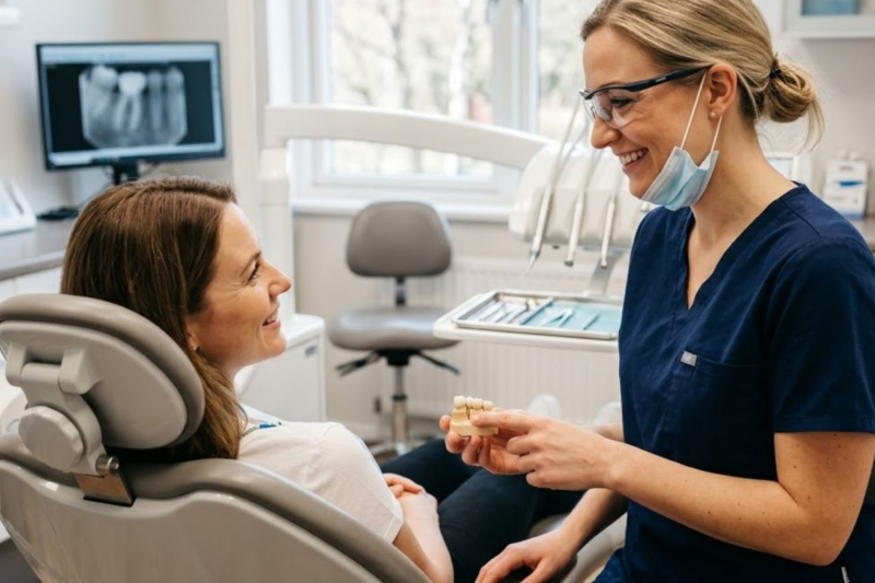 Mount Vernon dentist placing a dental crown after root canal treatment to restore tooth strength and protect against damage.
