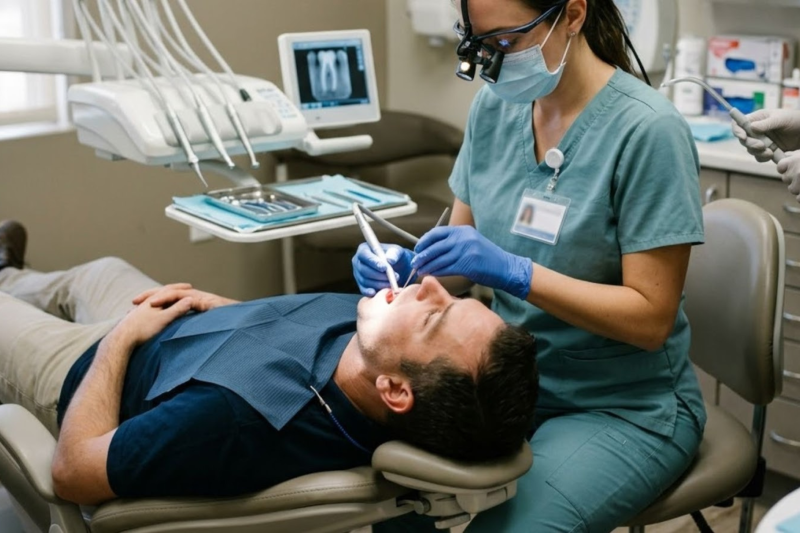 Patient receiving comfortable root canal treatment in Mount Vernon with modern dental technology.
